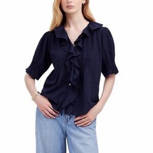 Madewell 'Ruffle' Blue Cotton Puff-Sleeve
Peplum Top size xs
